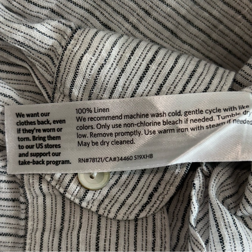 EILEEN FISHER Mini Striped white and dark gray stripes Organic Linen Shirt - Picture 7 of 10
